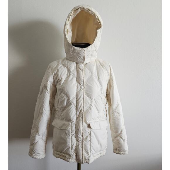 EUC Lands' End  Cream Goose Down Feather Hooded Ski Puffer Jacket S/P 6-8 - Picture 1 of 10